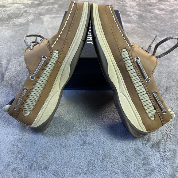 Sperry Lanyard Shoes Mens Size 7 Medium Tan Navy Boat Deck Leather Top-Sider New - Picture 6 of 11